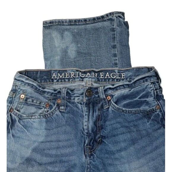 American Eagle Mens  Blue 28x30 Low-rise  Bootcut Jeans Custom Bleach - Picture 3 of 8